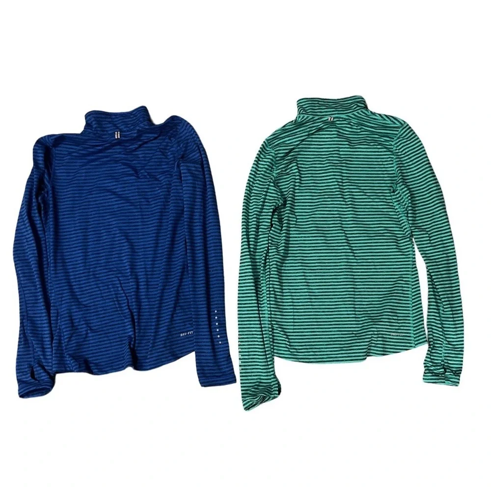 Nike Dri Fit Element 1/2 Zip Pullover Running Lot Of 2 Striped Womens‎ Sz S